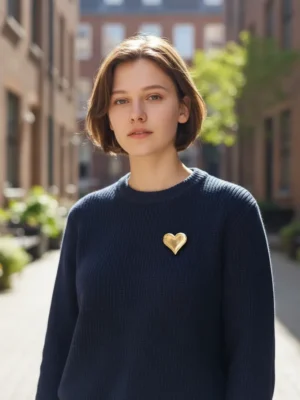 alfinete aço coração ouro