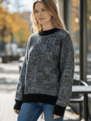 modelo camisola malha entrançada preta