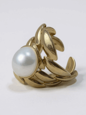 anel pérola statement dourado
