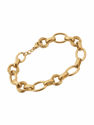 pulseira chunky em aço inoxidável dourado com elos alternados