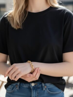 pulseira chunky em aço inoxidável dourado com elos alternados