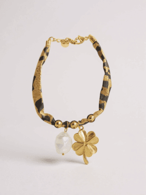 Pulseira Leopardo Trevo Perola